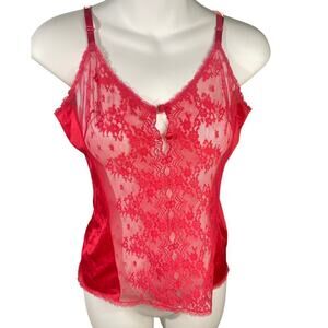 Vintage Vanity Fair Red Sheer Lace Sexy Lingerie Cami Women's Size 34